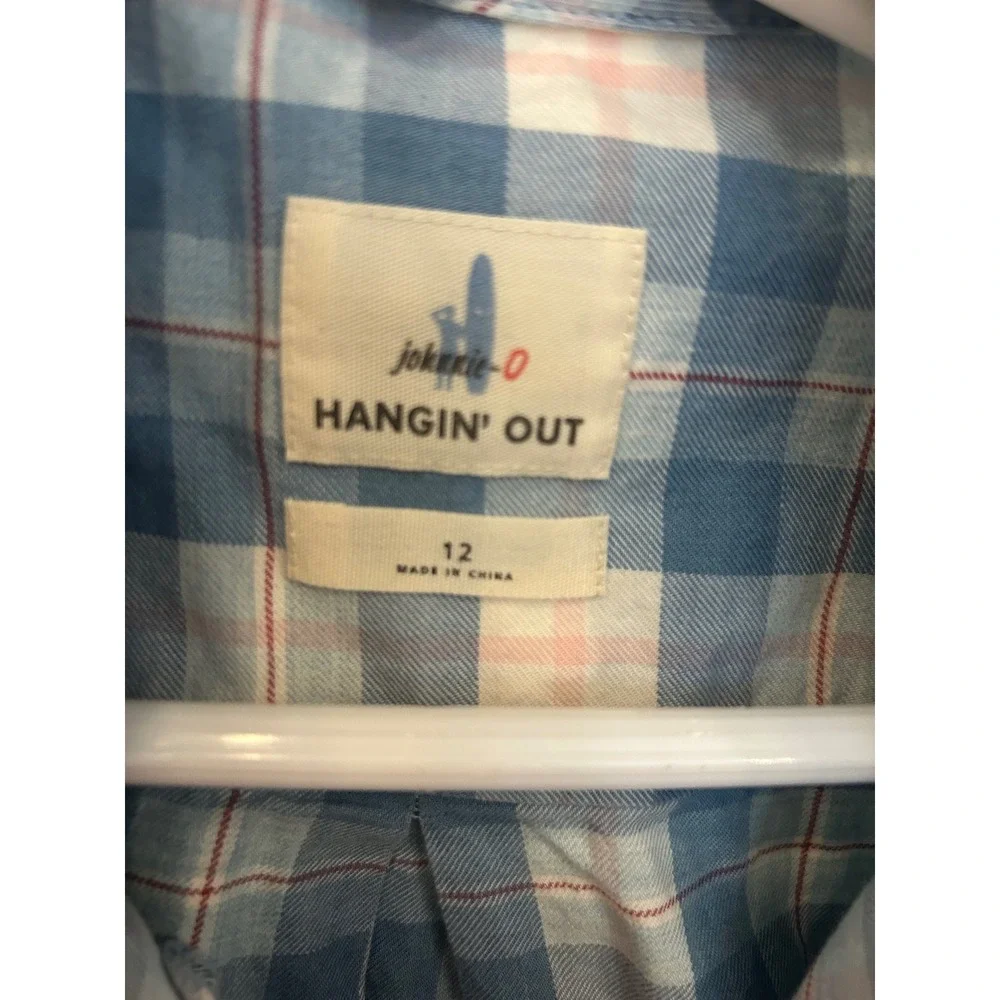 Johnnie-O Hangin Out Blue Plaid Button Down Shirt 12 Long Sleeve Cotton k7092‎